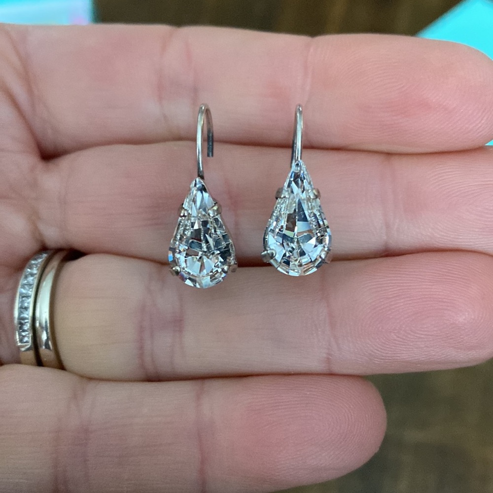 Antiqued Silver Crystal Tear Drop Earrings